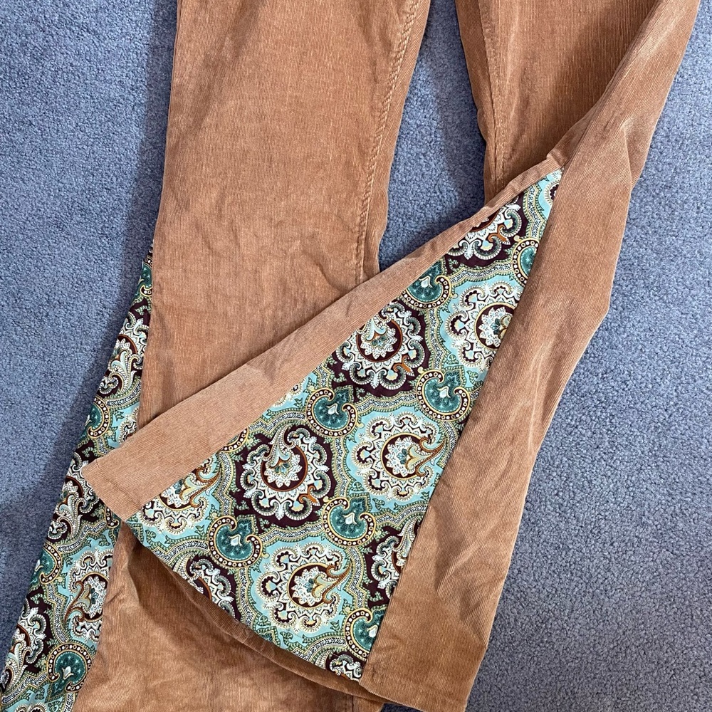 Bohemian Flare Corduroy Pants with Paisley Pattern